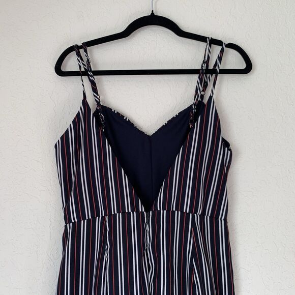 Thread Story Jumpsuit Women L Navy Red Stripe Wide Leg Boho USA Patriotic July 4 - Picture 4 of 15